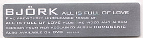 Sticker - All is full of love - Bjrk - CD - Elektra - 63723-2 (US)