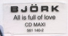 Sticker - All is full of love - Bjrk - CD - Mother - 561140-2 (Europe)